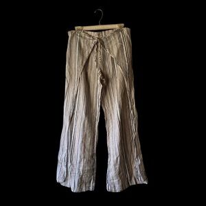 4our Dreamers Striped Front Tie Wide-Leg Gauzy Cotton Hippie Palazzo Pants SZ M